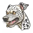 angry evil dalmatian with snarling teeth and aggressive features, mean expression  tattoo design idea
