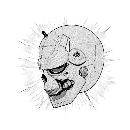 the head of Eva 01 in half-berserk mode, simple black work tattoo with geometric anatomy of the Eva head tattoo design idea