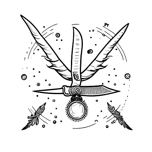 Sword and feather crossing a moon tattoo design idea