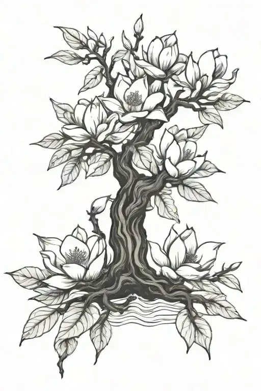 magnolia tree tattoo design idea