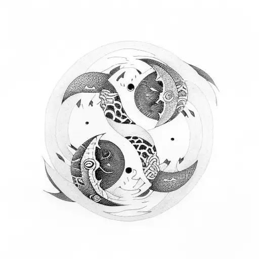 koi fish yin yang with cresent moon geometric tattoo design idea