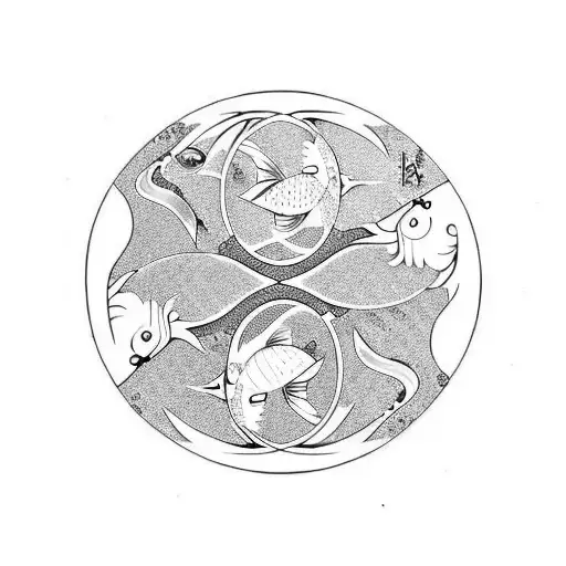 koi fish yin yang with cresent moon geometric tattoo design idea
