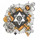 God is thinking about math formulas forming the shape tattoo design idea