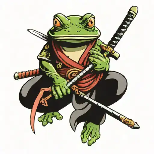 samurai warrior frog wielding his sword tattoo design idea