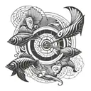 one line tattoo with plane and fish yin yang tattoo design idea