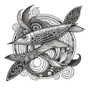 one line tattoo with plane and fish yin yang tattoo design idea