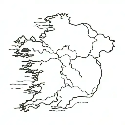 outline of Ireland with a route connect Dublin to the cliff of moer, limerick, ring of Kerry, and dingle  tattoo design idea