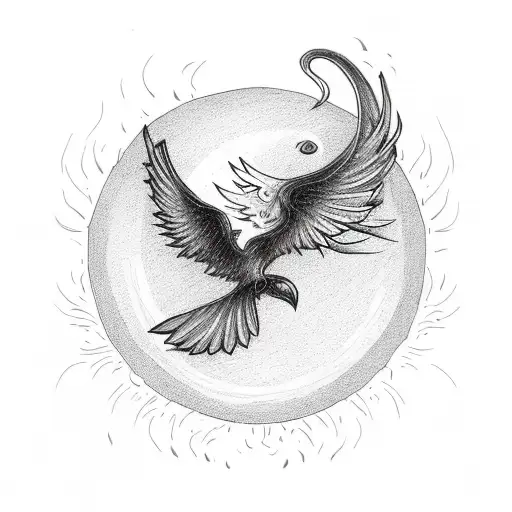 Phoenix bird in flames breaking chains tattoo design idea