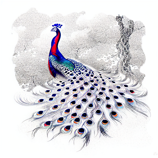 Peacock in norse world tree tattoo design idea