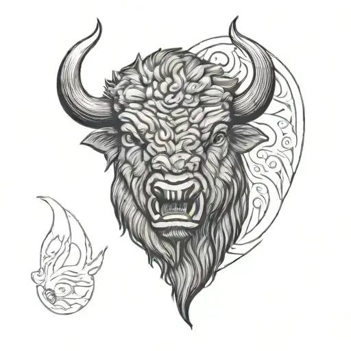 buffalo head with one broken horn  tattoo design idea