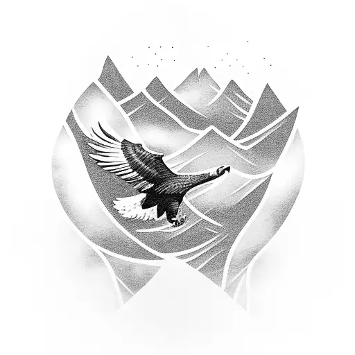 A majestic eagle soaring over a mountain range tattoo design idea