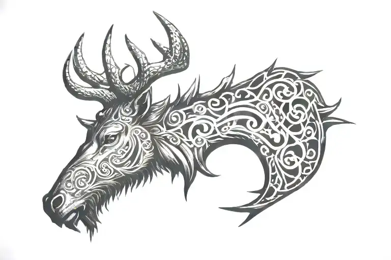 elk horn with the word 'Schleeman' tattoo design idea