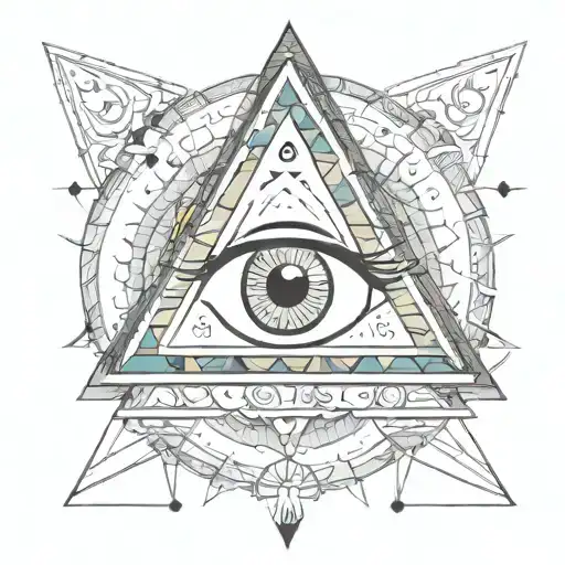 eye tattoo, triangle, chakra symbols tattoo design idea