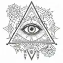 eye tattoo, triangle, chakra symbols tattoo design idea
