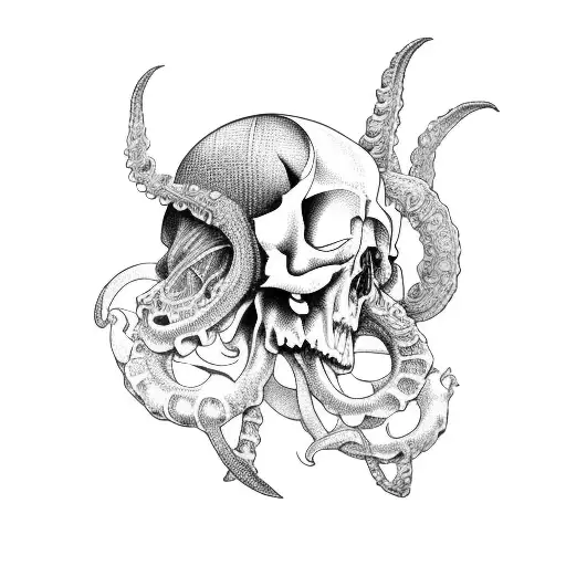 cuttlefish with a human skull  tattoo design idea