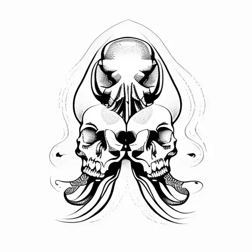 cuttlefish with a human skull  tattoo design idea