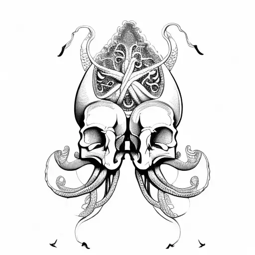 cuttlefish with a human skull  tattoo design idea