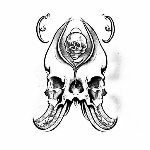 cuttlefish with a human skull  tattoo design idea