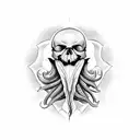 cuttlefish with a human skull  tattoo design idea