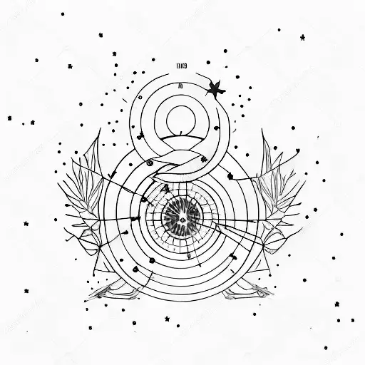 A minimalist tattoo featuring Avicii's silhouette surrounded by a constellation of nature elements tattoo design idea