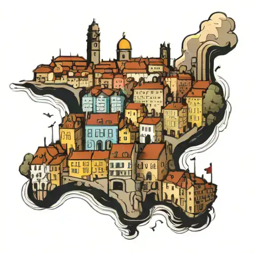 Lisbon, sintra, Porto and Lagos cityscape infused tattoo design idea