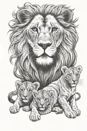 a male lion with 2 cubs playing tattoo design idea