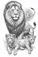 a male lion with 2 cubs playing tattoo design idea