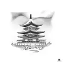 Japanese temple with pathway tattoo design idea