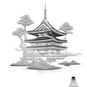 Japanese temple with pathway tattoo design idea