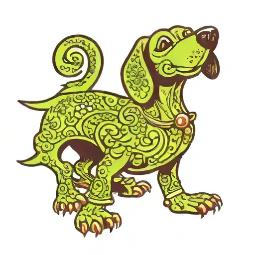 Lime green cartoon wiener dog full body tattoo design idea