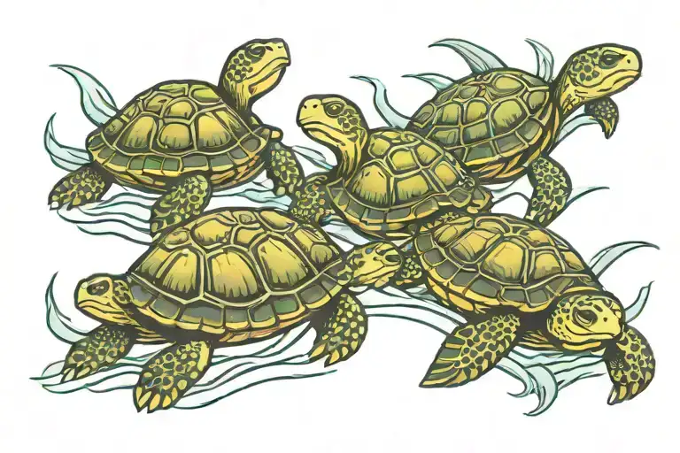 turtles swimming together tattoo design idea