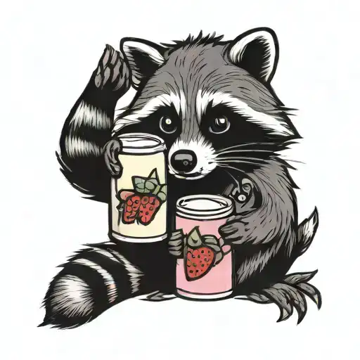 raccoon holding strawberry milk carton tattoo design idea