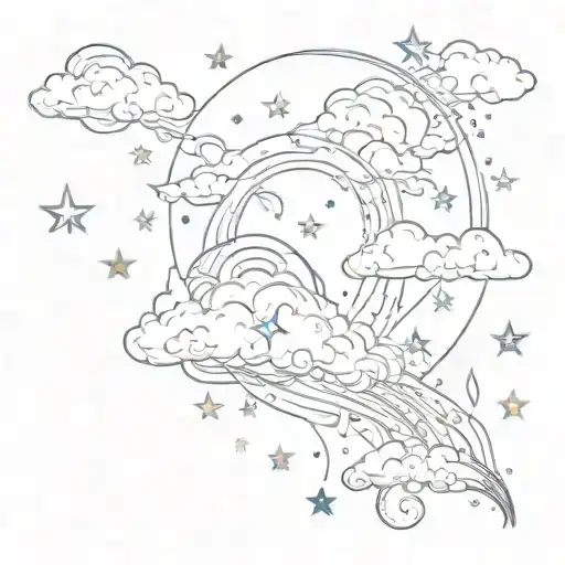stars clouds galaxy rainbow tattoo design idea