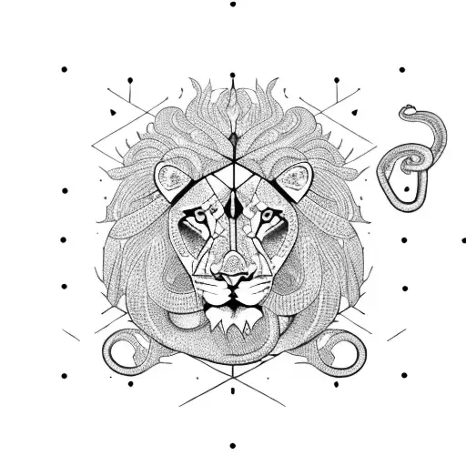 A lion and snake intertwined in a chessboard pattern tattoo design idea