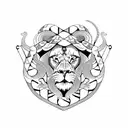 A lion and snake intertwined in a chessboard pattern tattoo design idea