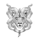 A lion and snake intertwined in a chessboard pattern tattoo design idea