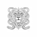 A lion and snake intertwined in a chessboard pattern tattoo design idea