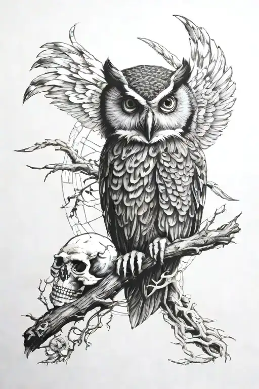 owl, skull, voodoo doctor, ronin tattoo design idea