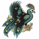 Skull peacock phoenix  tattoo design idea