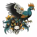 Skull peacock phoenix  tattoo design idea