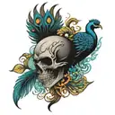 Skull peacock phoenix  tattoo design idea