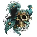Skull peacock phoenix  tattoo design idea