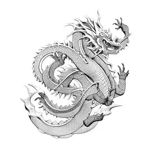 Japanese dragon, waves tattoo design idea