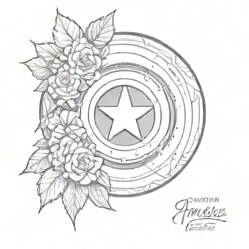 captain america shield with flowers blooming tattoo design idea