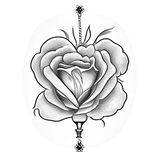 heart locket surrounded with roses and carnations  tattoo design idea