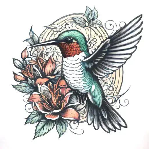 hummingbird and Indian paint brush tattoo design idea