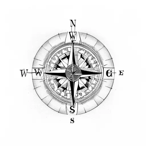 compass with wolf tattoo design idea
