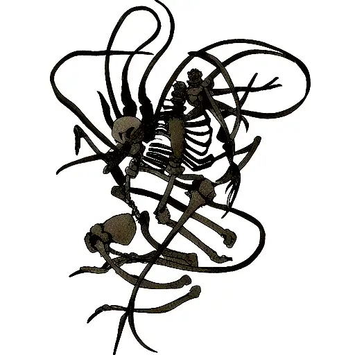 skeleton fish with scorpion  tattoo design idea