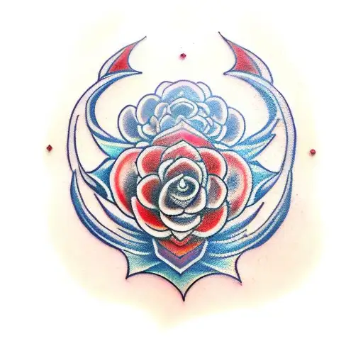 red Om symbol with roses sleeve tattoo design idea