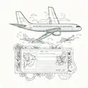 Airplane and plane ticket and fire tattoo design idea